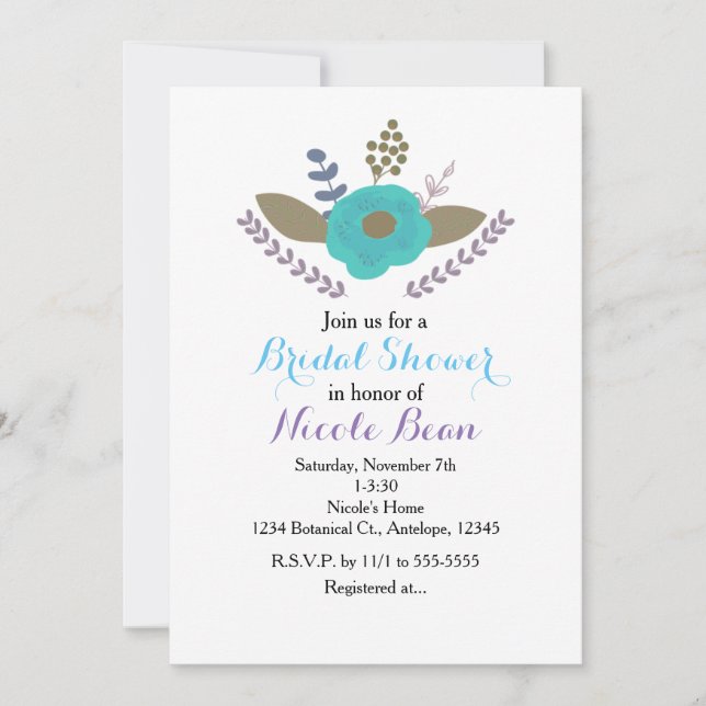 Feuilles botaniques et Invitations florales Turquo (Devant)