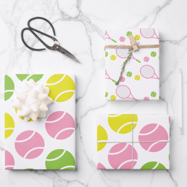 Feuilles cadeaux de tennis rose et vert (Recto)