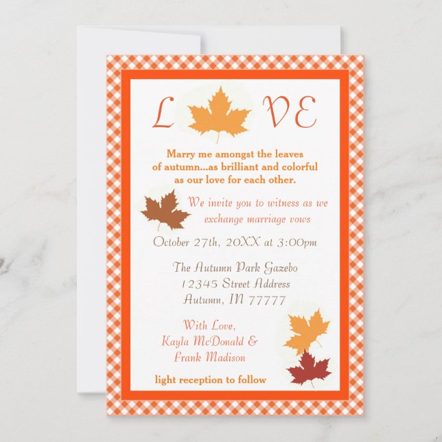 Feuilles d'amour d'automne - Faire-part de mariage (Devant)
