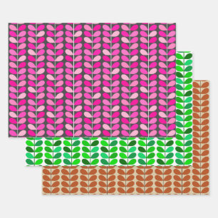 Feuilles danois du milieu du siècle, PInk, vert et