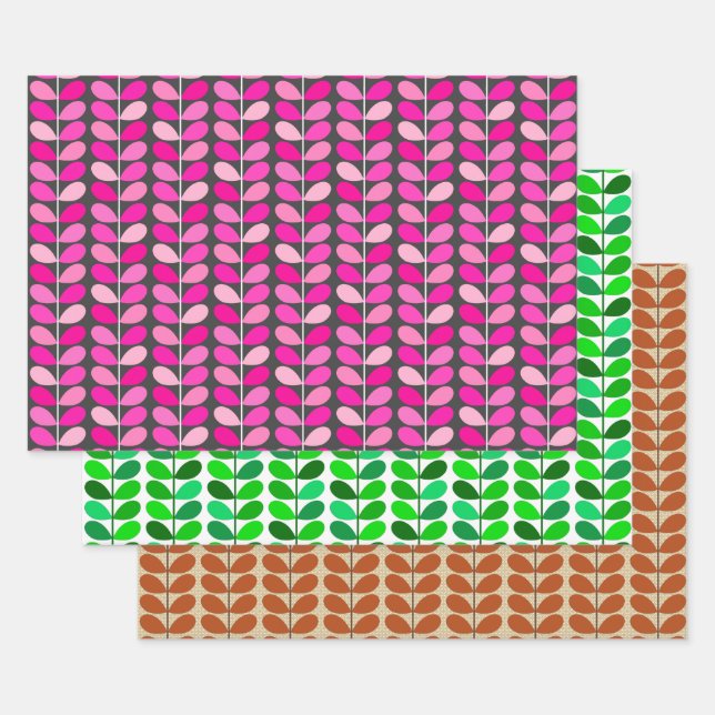 Feuilles danois du milieu du siècle, PInk, vert et (Lot)