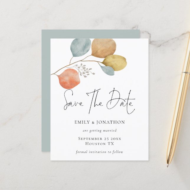 Feuilles D'Aquarelle À La Mode Budget Enregistrer  (Devant/Arrière en situation)