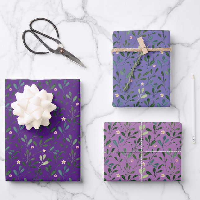 Feuilles d'aquarelle motif lavande violette (Recto)
