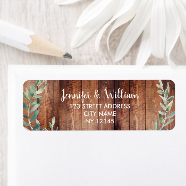 Feuilles d'aquarelle sur mariage de bois de grange (En situation)