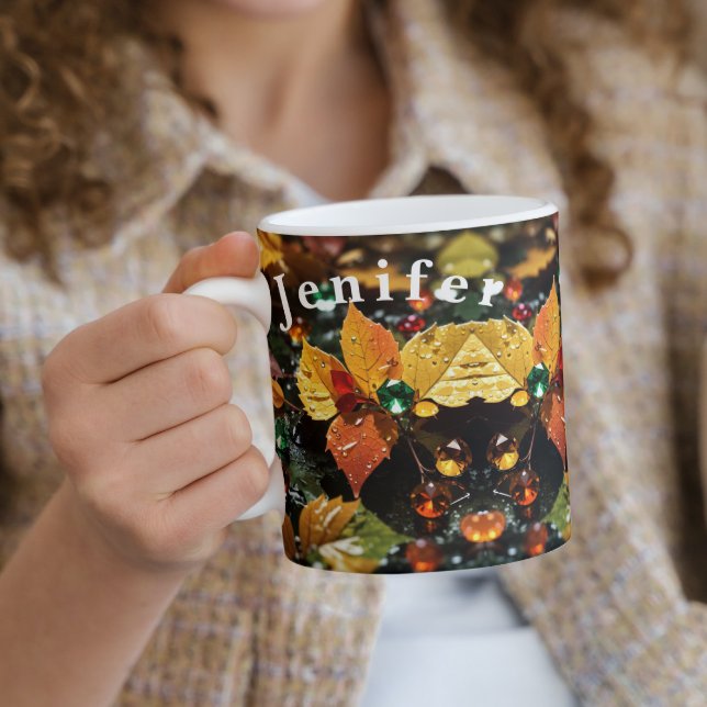 Feuilles d'arbres sur la tasse de café de pluie (Créateur téléchargé)