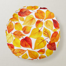Feuilles d'automne Aquarelle Coussin rond