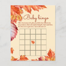 Feuilles d'automne baby shower bébé jeu de bingo
