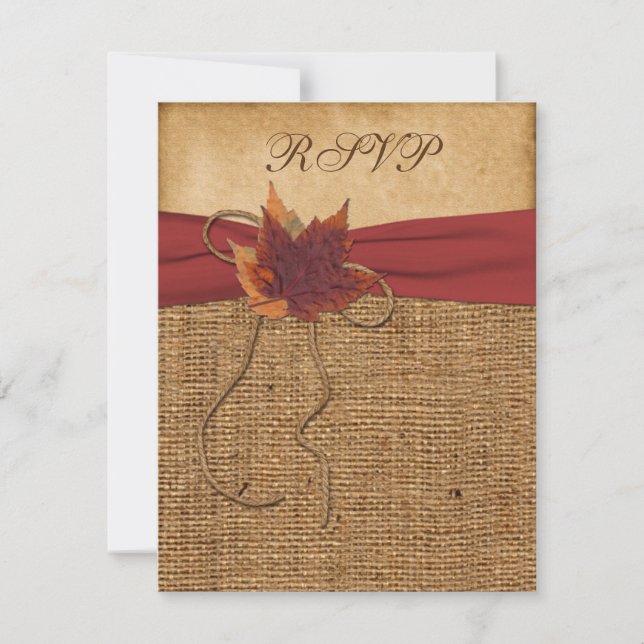 Feuilles d'Automne, Carte RSVP FAUX Burlap (Devant)