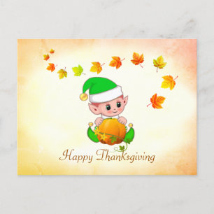 Feuilles d'automne et carte postale Elf Thanksgivi
