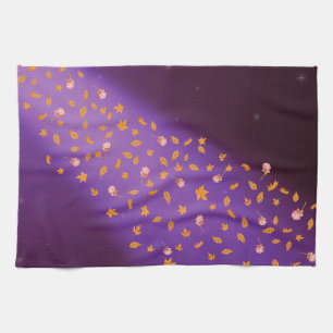 Feuilles d'automne et serviette de thé bleu Rose