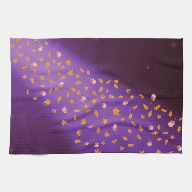 Feuilles d'automne et serviette de thé bleu Rose (Horizontal)