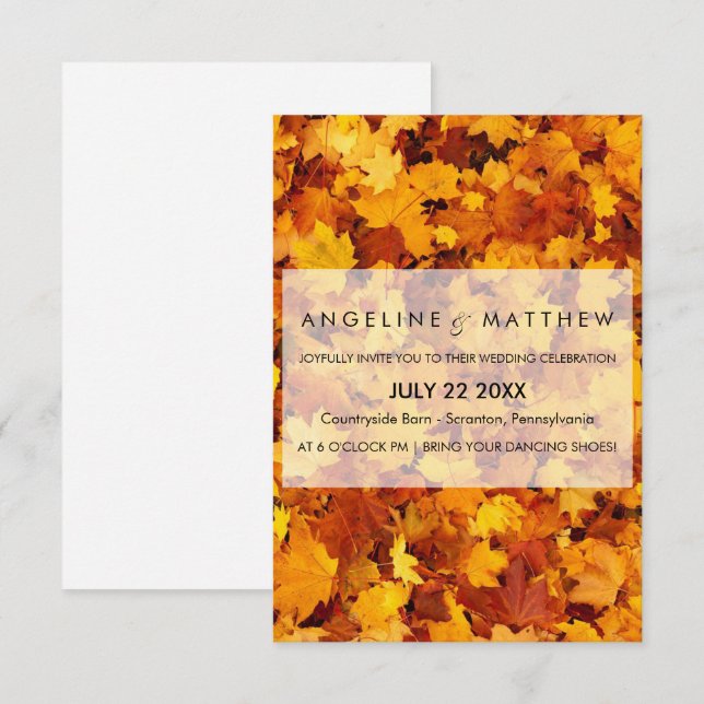 Feuilles d'automne Faire-part de mariage texturé (Devant / Derrière)