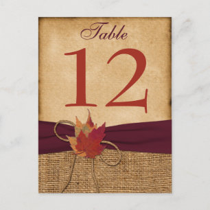 Feuilles d'automne FAUX Burlap Carte Numéro de tab