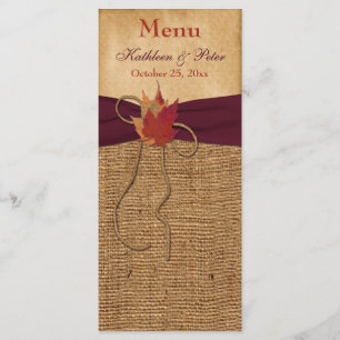 Feuilles d'automne FAUX Burlap Mariage Carte menu 