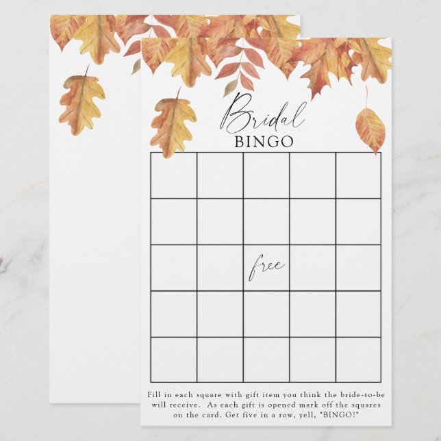 Feuilles d'automne - Jeux de bingo de douche nupti (Devant / Derrière)