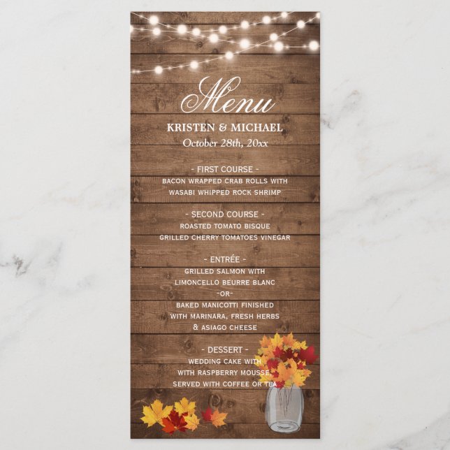 Feuilles d'automne Mason Jar String Lights Menu Ma (Devant)