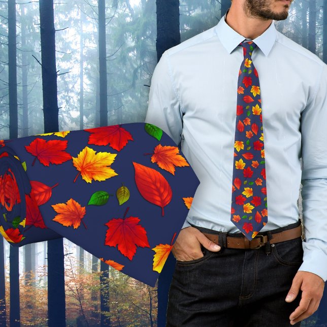 Feuilles d'automne Motif bleu foncé Cravate d'auto (Créateur téléchargé)