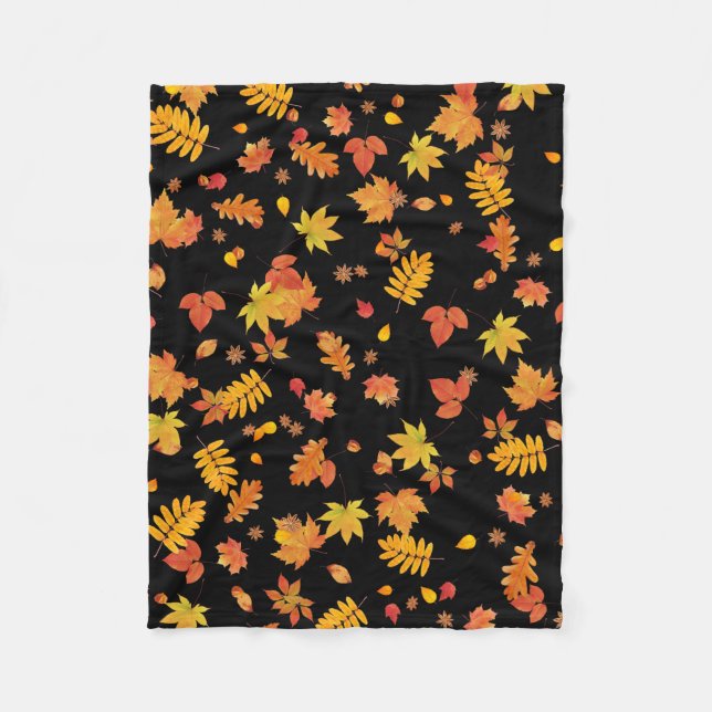 Feuilles d'automne (Noir) Toison Jetée couverture (Devant)