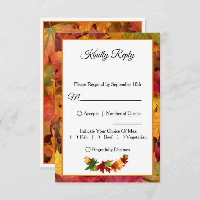 Feuilles d'automne pour une carte RSVP de mariage  (Devant / Derrière)