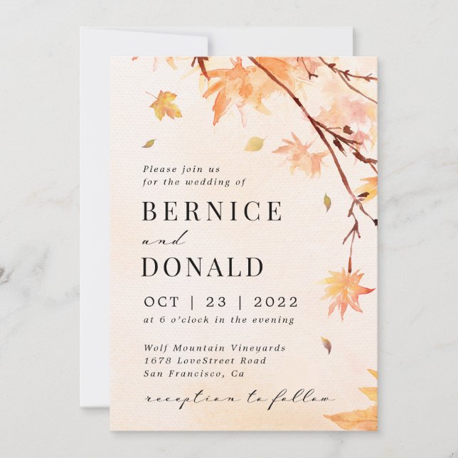 Feuilles d'automne tombent amoureux Faire-part de  (Devant)