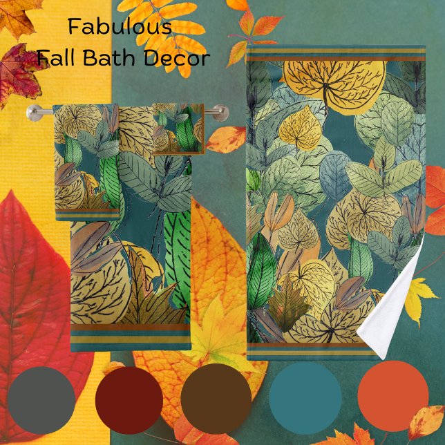 Feuilles d'automne Vert, Brown, Rouille, Turquoise (Créateur téléchargé)