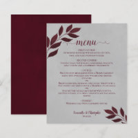 Feuilles de Bourgogne sur Grey Budget Mariage Menu