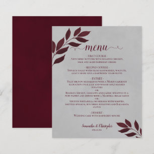 Feuilles de Bourgogne sur Grey Budget Mariage Menu