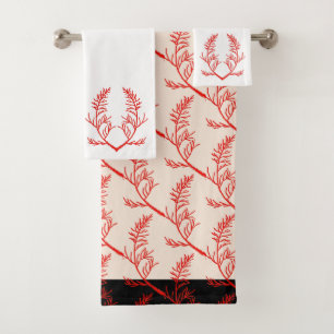 Feuilles de cèdre sur un ensemble de serviettes de