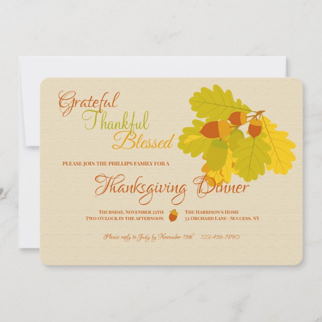 Feuilles de chêne et glands Invitations (Devant)