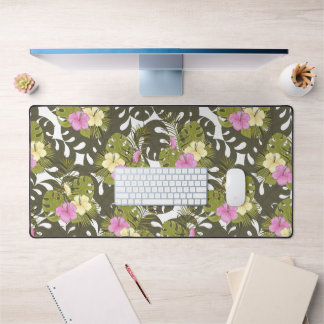 Feuilles de jungle tropicale et motif d'hibiscus