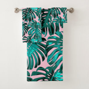Feuilles de la jungle tropicale Turquoise rose
