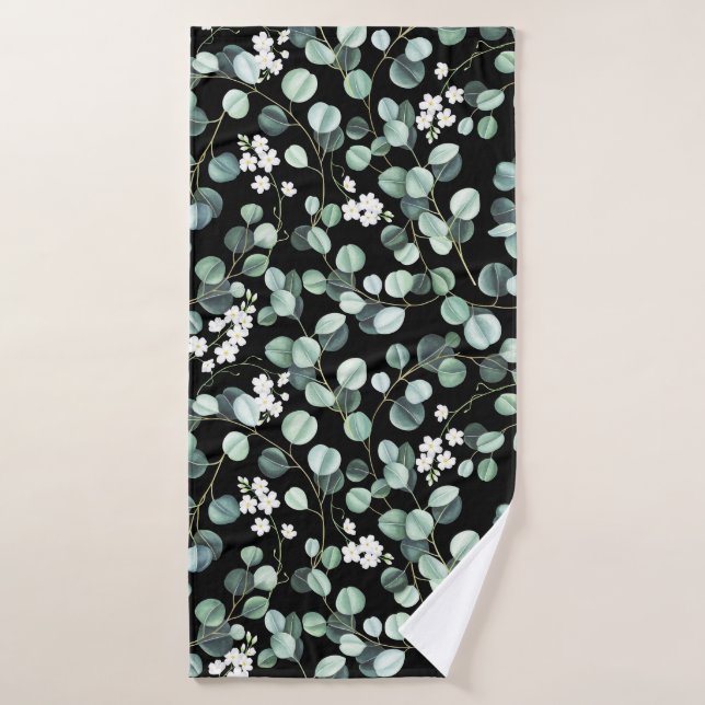 Feuilles de l'Eucalyptus : Motif de fleurs blanche (Serviette de bain)