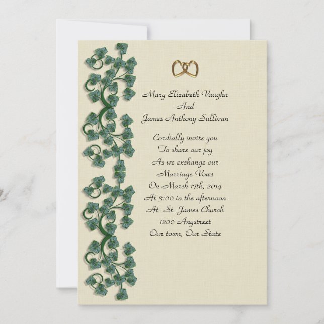 feuilles de lierre faire-part de mariage en lin BG (Devant)