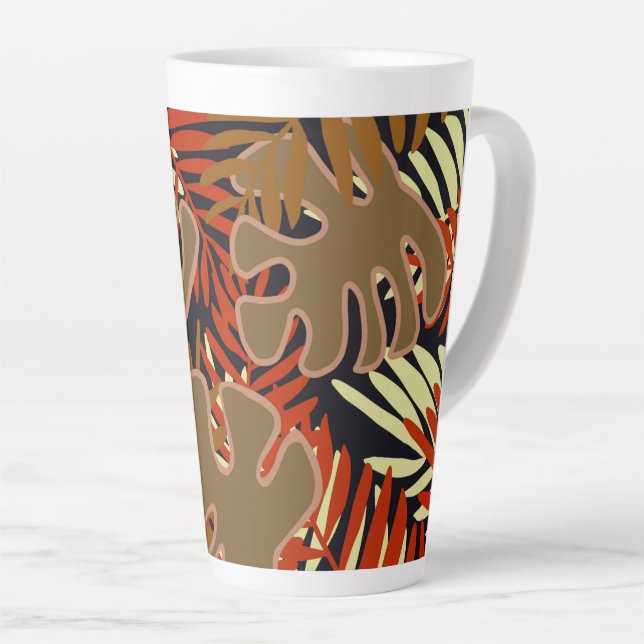 Feuilles de palme en marron, noir orange Latte Mug (Angle droit)