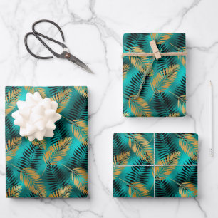 Feuilles de palmier glamour or noir sarcelle faux 