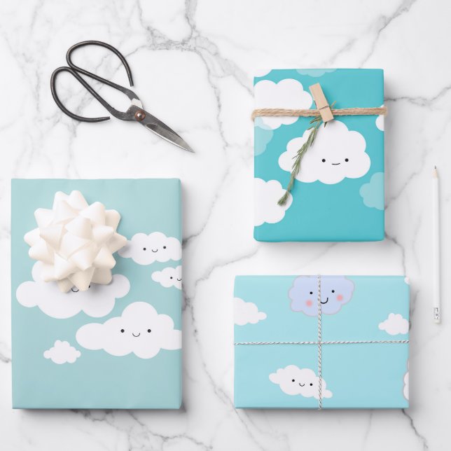 Feuilles de papier à enveloppement bleu de nuages  (Recto)