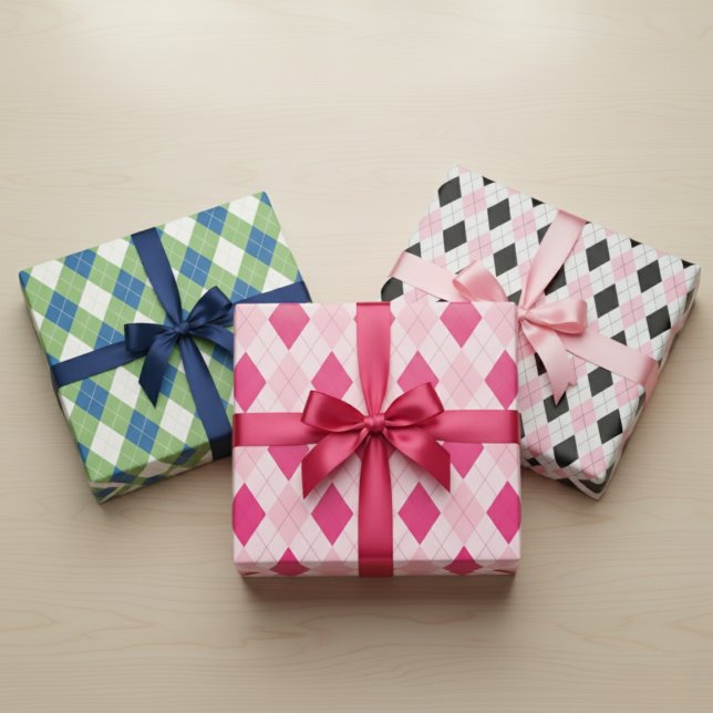 Feuilles de papier à enveloppement de trois Jacqua (Classic Argyle Diamond Pattern Wrapping Paper Set)