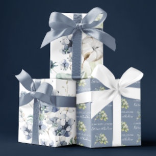 Feuilles de papier à enveloppement floral bleu-pou