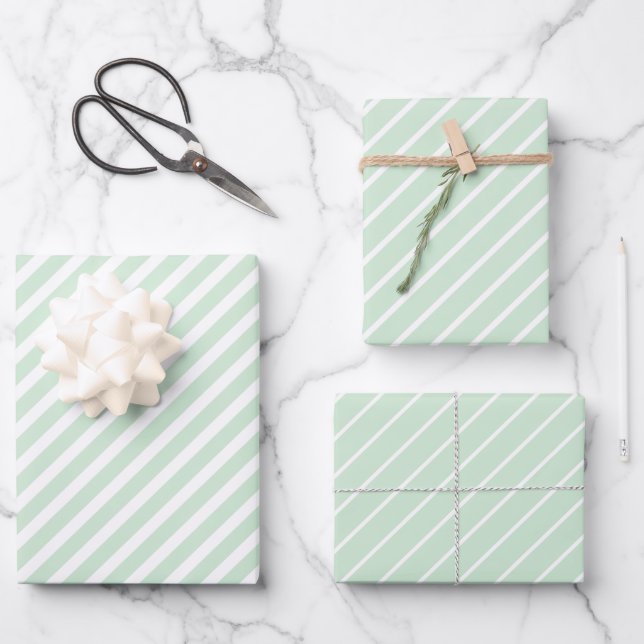 Feuilles de papier à envelopper Pastel Green Strip (Recto)