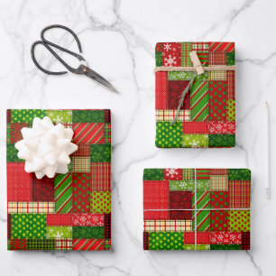 Feuilles de papier cadeau en patchwork de Noël