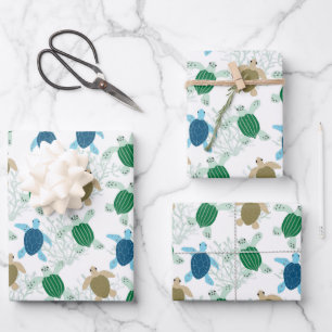 Feuilles de papier d'emballage de tortue aquarelle