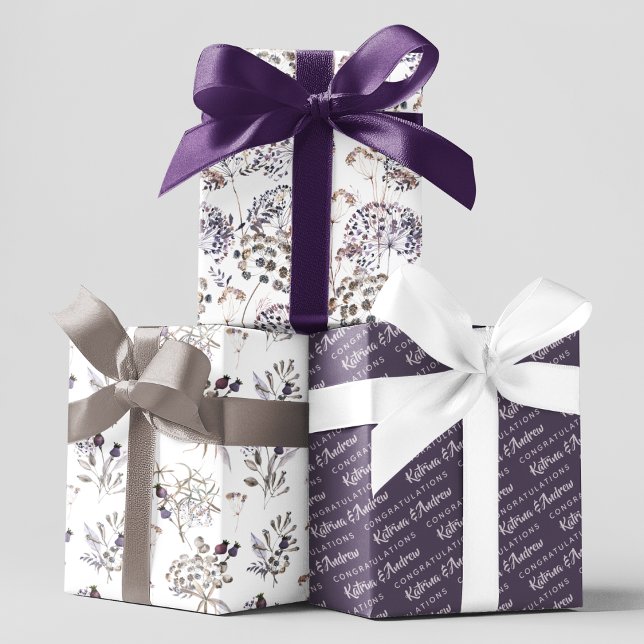 Feuilles de papier d'emballage Félicitations Flora (Congratulate a special couple with these personalized dried floral wrapping paper sheets! )