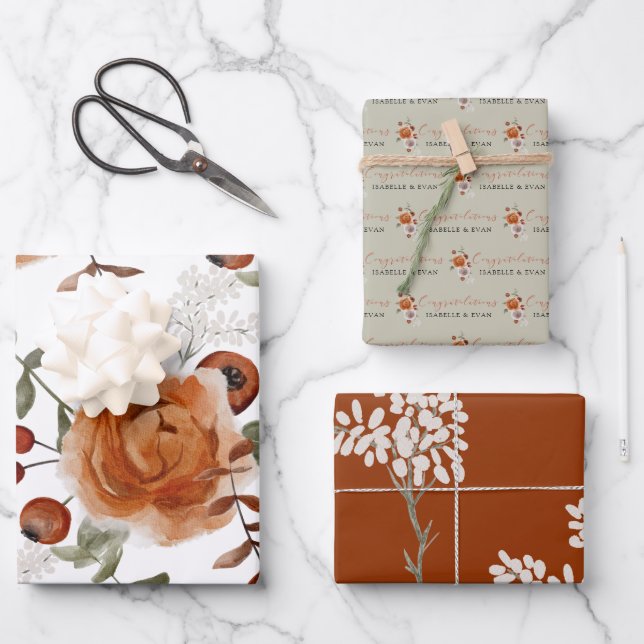 Feuilles de papier d'emballage floral d'automne  (Recto)
