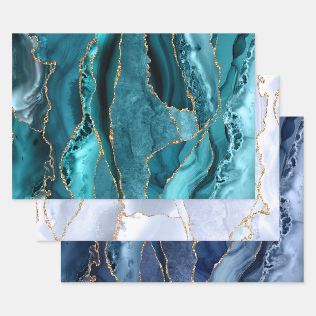 Feuilles de papier d'emballage turquoise bleu agat (Lot)