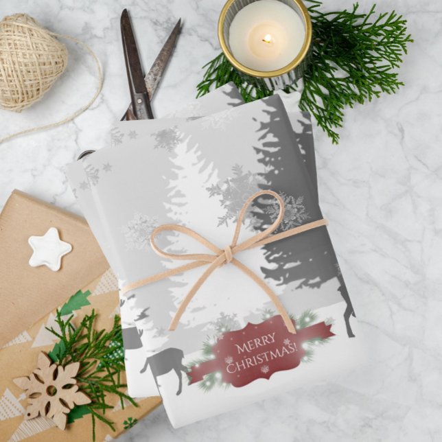 Feuilles de papier d'emballage Winter Wonderland - (Red)