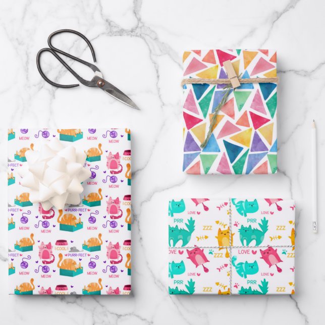 Feuilles de papier d'enveloppement de chats (Recto)