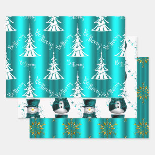 Feuilles de papier d'enveloppement de Noël Aqua