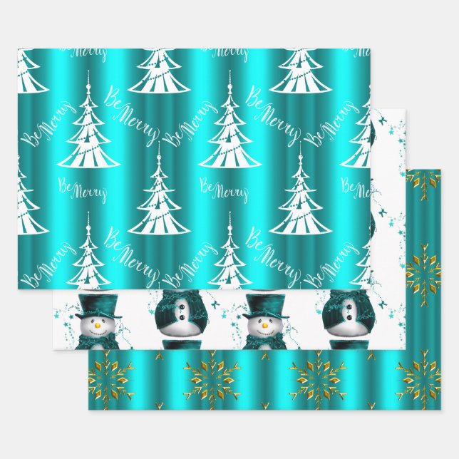 Feuilles de papier d'enveloppement de Noël Aqua (Lot)