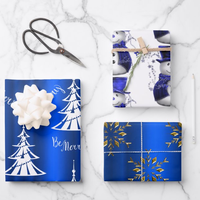 Feuilles de papier d'enveloppement de Noël bleu (Recto)