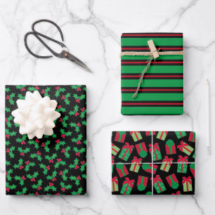 Feuilles de papier d'enveloppement de Noël noir ch